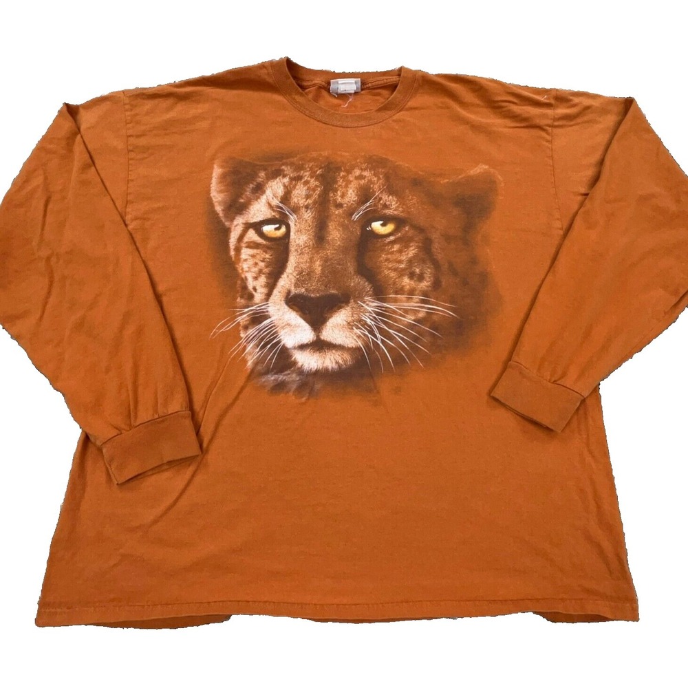 Vintage Disney Shirt Men XXL Orange Tee Animal Kingdom Tiger Nature Big Head Y2K